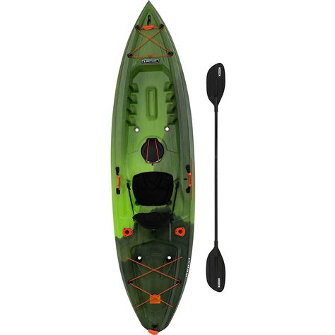 Lifetime kenai kayak - This 11'8" kayak has a 375 lb. weight capacity and comes in trooper camo. This model is a "sit-on-top" (SOT) fishing kayak and designed with a Combination Tunnel Hull. Comes with an adjustable framed seating system with three settings (high, low, and reclining positions), (6) 12" sections of universal track for accessory mounting, 2 Flambeau ...